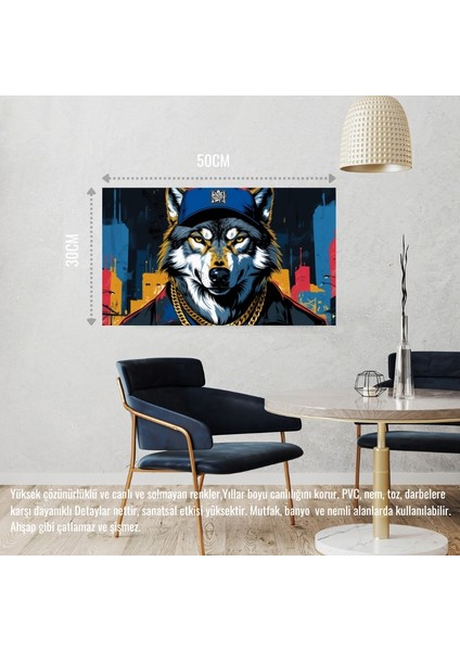 Rapçi Kurt 03 Çerçevesiz 50X30 cm Pvc Tablo