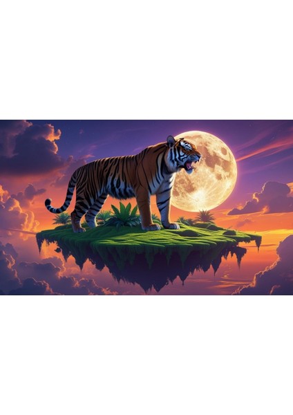 Kaplan Yüzden Adada Aya Kükrüyor 03 Çerçevesiz 50X30 cm Pvc Tablo fiyatları