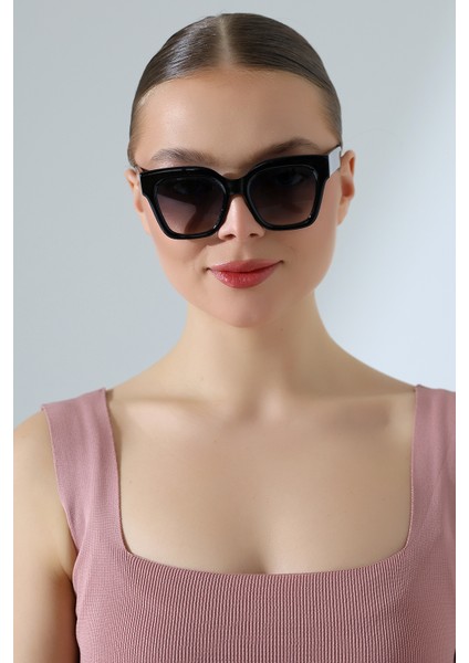 Kadın Kare Siyah UV400 Güneş Gözlüğü Garson Boy 23048-1 C2
