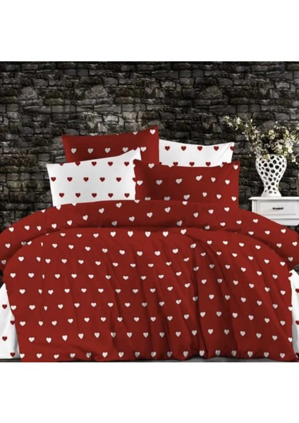 Pamuklu Ranforce Kumaş Çift Kişilik Kalpli Desen Nevresim Tam Takım