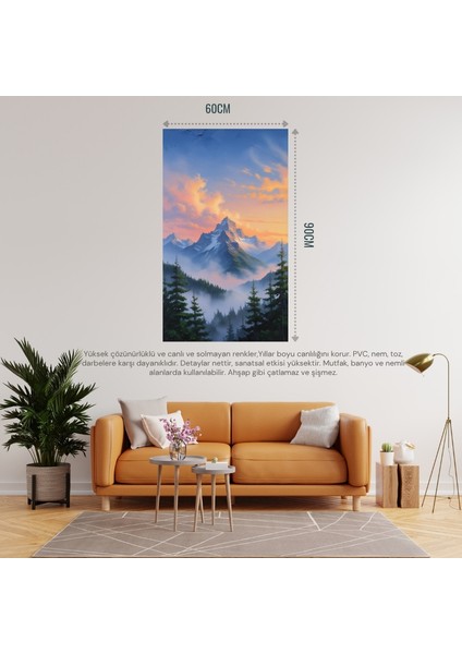 Doğa ve Manzara Dikey 60X90CM Gün Doğumunda Görkemli Dağ Manzarası 02 Çerçevesiz 60X90CM Pvc Tablo