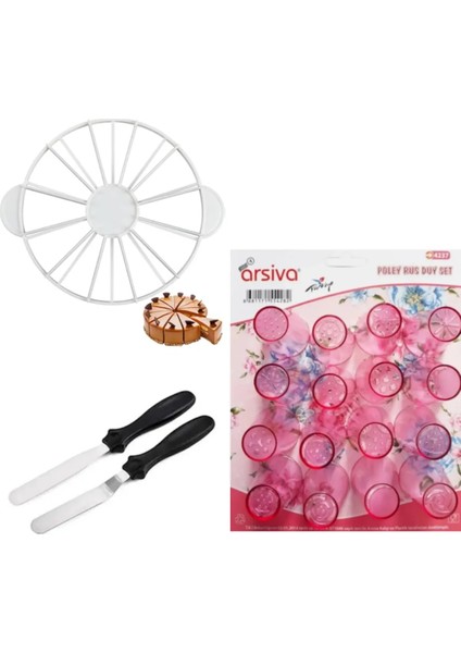 Metal Pasta Spatulası 2li Pasta Dilimleyici 8-12 Kişilik ve Rus Duy Seti 16LI Pasta Yapım Seti 19LU