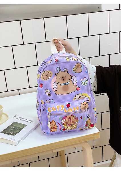 跨境儿童包幼儿园女孩可爱卡通卡皮巴拉书包尼龙印花小孩双肩背包 (Yurt Dışından) modelleri