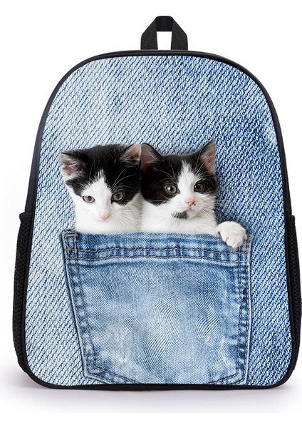 Kedi ve Köpek Öğrenci Okul Çantası Büyük Kapasiteli Karikatür Baskılı Çocuk Sırt (Yurt Dışından)