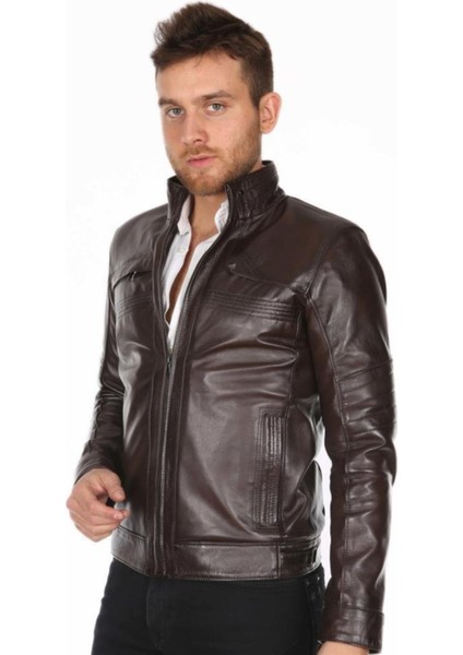 Hakiki Deri Kahverengi Clark Hakim Yaka Erkek Deri Ceket modelleri