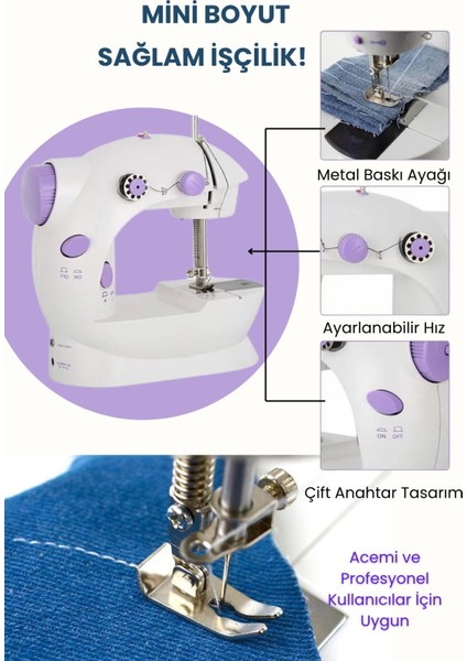 Pedallı Dikiş Makinesi 6W Yüksek Güç, Çok Kullanımlı Taşınabilir