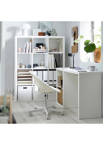 Kallax Çalışma Masası Beyaz 77 x 60 x 147 cm Kitaplıklı Depolamalı Ayarlanabilir