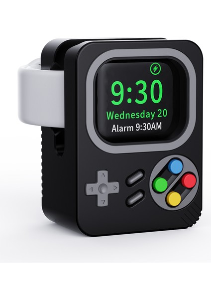 Apple Watch Için Saat Şarj Tutucu, Retro Oyun Konsolu Tasarımı Silikon Şarj Standı Tutucu - Siyah (Yurt Dışından)
