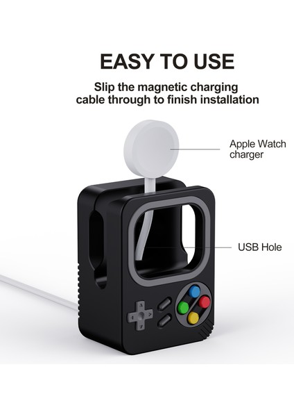 Apple Watch Için Saat Şarj Tutucu, Retro Oyun Konsolu Tasarımı Silikon Şarj Standı Tutucu - Siyah (Yurt Dışından) modelleri