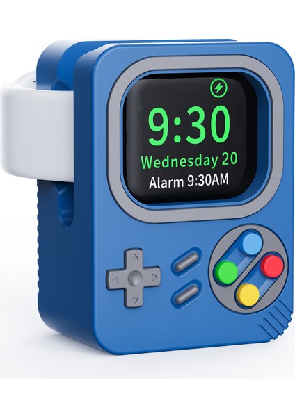 Apple Watch Için Saat Şarj Tutucu, Retro Oyun Konsolu Tasarımı Silikon Şarj Standı Tutucu - Mavi (Yurt Dışından)