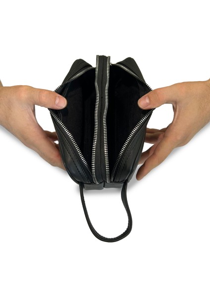 Erkek Siyah El ve Bileklik Kemerli Portföy El Çantası