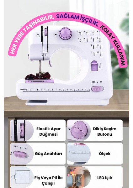 Çok Fonksiyonlu 12 Fonksiyonlu Profesyonel Dikiş Makinesi Dikiş Çantalı modelleri