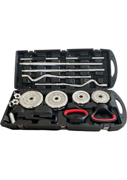 Çantalı Döküm Demir Plaka Dambıl Seti 55 kg Dumbbell Set Z Barlı Dambıl Set