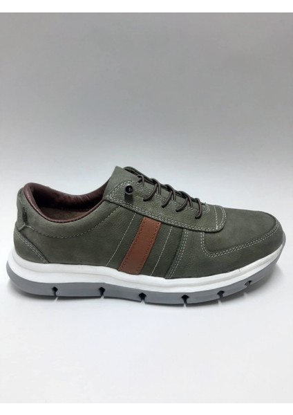 Hakiki Deri Nubuk Haki Rengi Hafif Rahat Bağcıksız Günlük Yazlık Erkek Ayakkabı C-923012VLC
