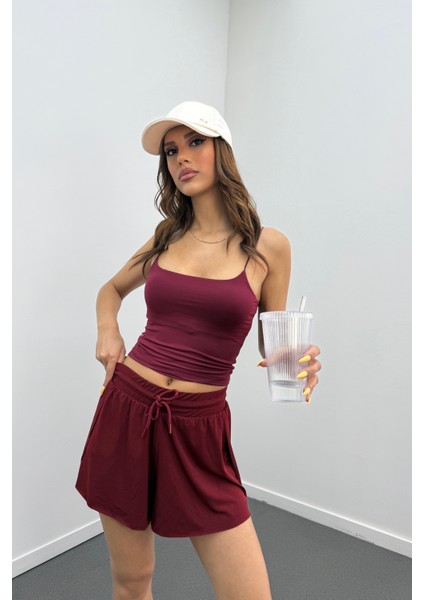Helis Bordo Mini Dökümlü Şort modelleri