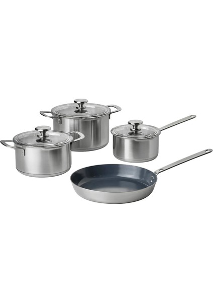 Hemkomst Tencere Seti 7 Parça Paslanmaz Çelik Cam Kapaklı Bulaşık Makinesinde Yıkanabilir