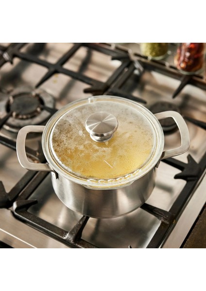 Hemkomst Tencere Seti 7 Parça Paslanmaz Çelik Cam Kapaklı Bulaşık Makinesinde Yıkanabilir