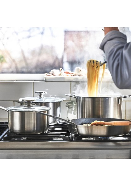 Hemkomst Tencere Seti 7 Parça Paslanmaz Çelik Cam Kapaklı Bulaşık Makinesinde Yıkanabilir