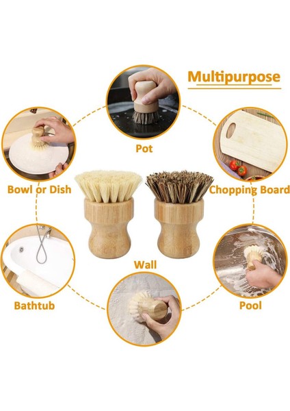 Bambu Bulaşık Fırçası 2 Adet Bambu Mini Fırça Tencere Fırçaları Dökme Demir Tava, Mutfak Lavabosu, Banyo Için Bulaşık Fırçası (Yurt Dışından) fiyatları