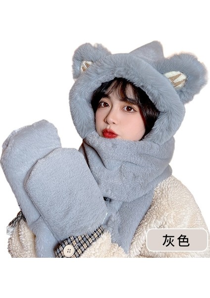 Sevimli Ayı Şapka Eşarp Eldiven Üç Parçalı Set Bir Kış Sıcak Boyun Earmuffs Peluş Kap (Yurt Dışından)