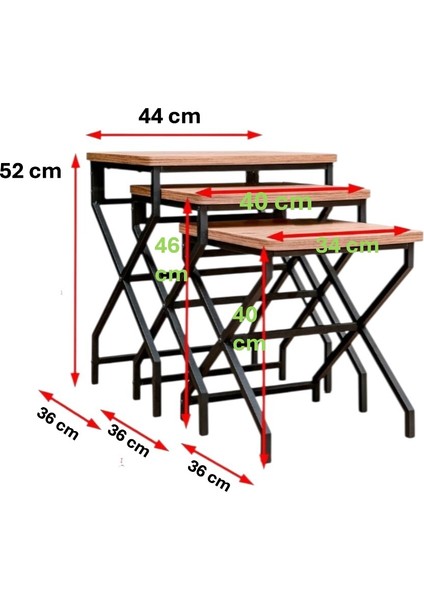 Dekoratif 3’lü Zigon Sehpa Metal Ayaklı Çam Ahşap Kare Misafir Servis Sehpası Orta Sehpa indirimleri
