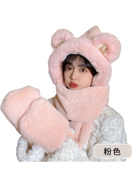 Sevimli Ayı Şapka Eşarp Eldiven Üç Parçalı Set Bir Kış Sıcak Boyun Earmuffs Peluş Kap (Yurt Dışından)