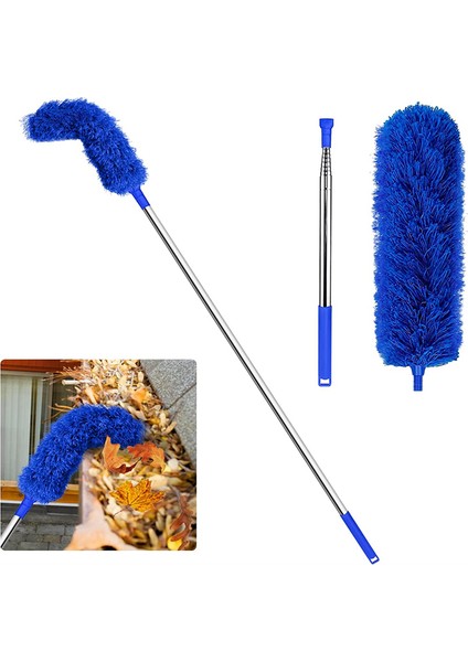 Oluk Temizleme Fırçası Teleskopik Uzatılabilir Direkli Çatı Aleti 8.2ft Koruyucu Temizleme Aleti Kolay Çıkarılabilir Yaprak, Mavi (Yurt Dışından)