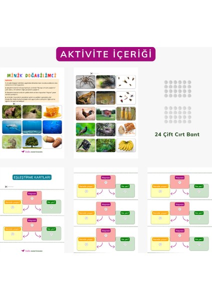 Hayvan–Yaşam Alanı–Yiyecek Eşleştirme Seti | Okul Öncesi Eğitici Etkinlik Kiti | Minik Doğabilimci Montessori Aktivitesi | Görsel Algı & Dikkat