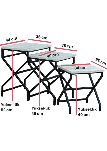 Dekoratif 3’lü Zigon Sehpa Metal Ayaklı Beyaz Ahşap Kare Misafir Servis Sehpası Orta Sehpa indirimleri
