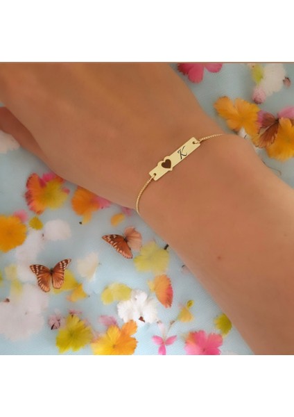 14 Ayar Plakalı Altın K Harfine Özel Kalp Motifli Zincirli Hediye BILEKLIK-432HARF fiyatları