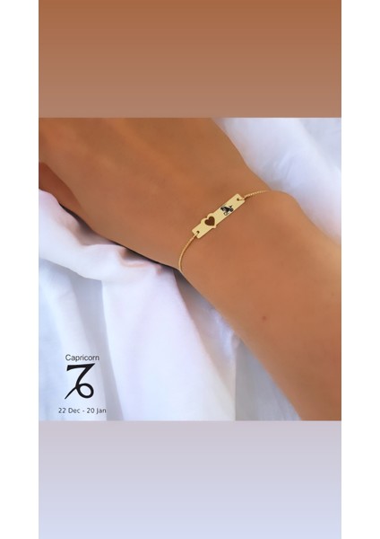 14 Ayar Plakalı Altın Oğlak Burçlarına Özel Zincirli Kalp Motifli Hediye BILEKLIK-432BURÇ fiyatları