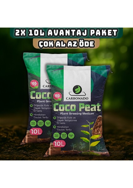 Cocopeat Hindistan Cevizi Torfu 10L X2 | Organik Bitki Toprağı | Avantaj Paket fiyatları
