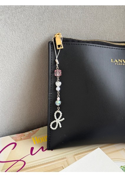 Fiyonk Telefon Charm, Yelpaze Telefon Charm, Beyaz Pembe Telefon Süsü