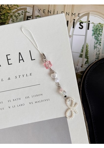 Fiyonk Telefon Charm, Yelpaze Telefon Charm, Beyaz Pembe Telefon Süsü fiyatları