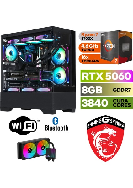 Msı Şafak- Gaming Pc Ddr4 -Rtx 5060 8gb – Ryzen 7 5700X – 32GB - 64GB Ddr4 Ram – 1 Tb M.2 SSD – Windows 11 Pro – Sıvı Sogutmalı