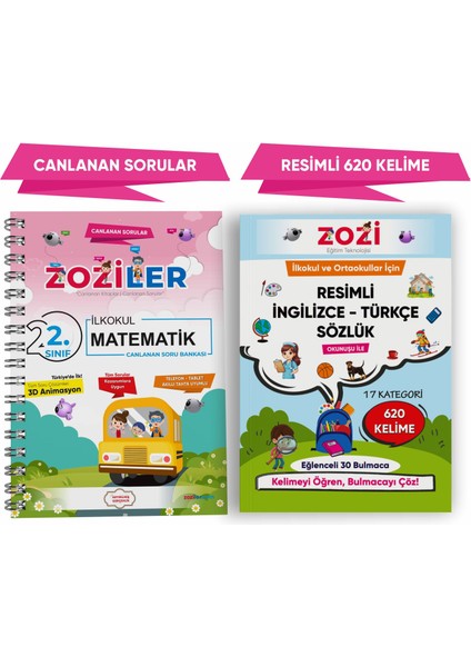 2.sınıf Canlanan Matematik Soru Bankası ve Resimli Ingilizce - Türkçe Sözlük | Okunuşlu