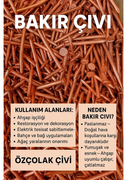 Saf Bakır Ağaç Çivisi 3,5mm x 5 cm (100 Adet) fiyatları