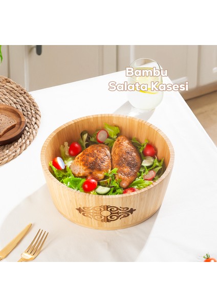 2060 Büyük Boy Doğal Bambu Salata Kasesi 26CM