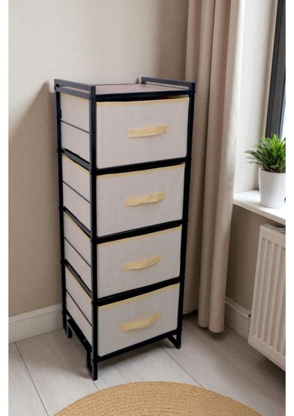 Metal 4 Çekmeceli Dolap Organizer Çok Amaçlı Düzenleyici Şifonyer Siyah MRS-021