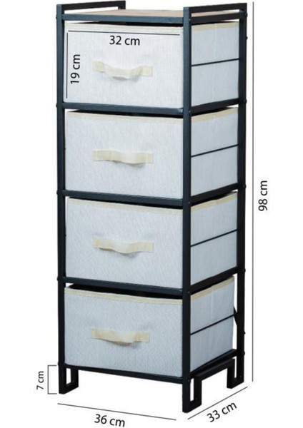 Metal 4 Çekmeceli Dolap Organizer Çok Amaçlı Düzenleyici Şifonyer Siyah MRS-021