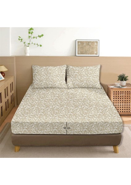 Dalya %100 Pamuk Çift Kişilik Lastikli Çarşaf Seti Bej- 160X200+30 cm