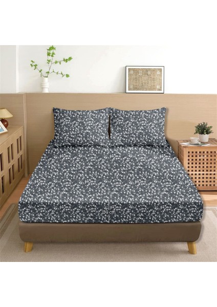 Dalya %100 Pamuk Çift Kişilik Lastikli Çarşaf Seti Lacivert - 160X200+30 cm