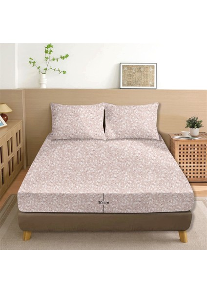 Dalya %100 Pamuk Çift Kişilik Lastikli Çarşaf Seti Pudra - 160X200+30 cm