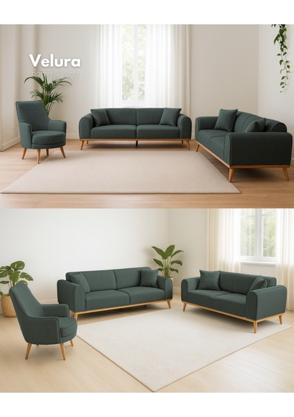 Valo Oturma Grubu & Koltuk Takımı (3+3+1+1) - Koyu Yeşil