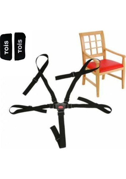 5 Nokta Bebek Mama Koltuğu-Sandalye-Bebek Arabası Güvenlik Kemeri Emniyet Kemeri + 2 Adet Omuz Pedi