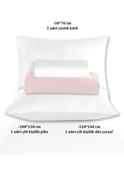 %100 Pamuk Çift Kişilik Pembe Otel Pike Takım 200 x 230 cm indirimleri