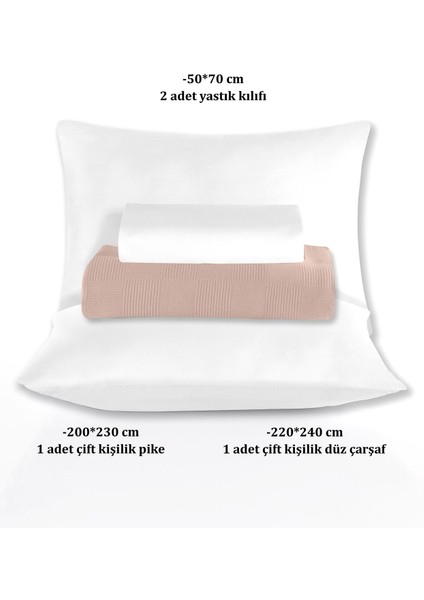 %100 Pamuk Çift Kişilik Pudra Otel Pike Takım 200 x 230 cm indirimleri