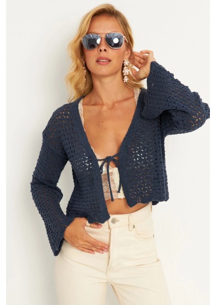 Kadın Indigo Ajurlu Triko Hırka YV248 modelleri