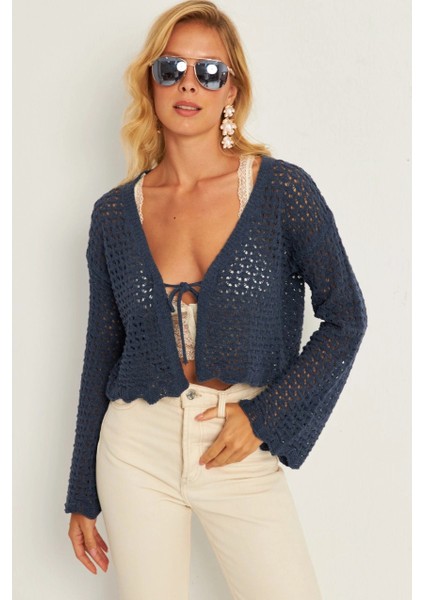 Kadın Indigo Ajurlu Triko Hırka YV248 indirimleri