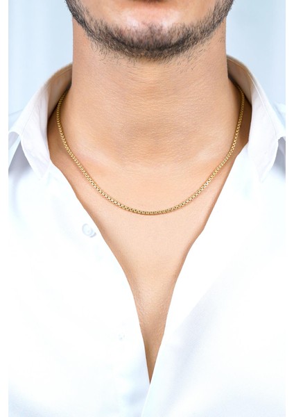 14 Ayar Altın Desenli Küp Zincir Erkek Kolye 2,60 mm